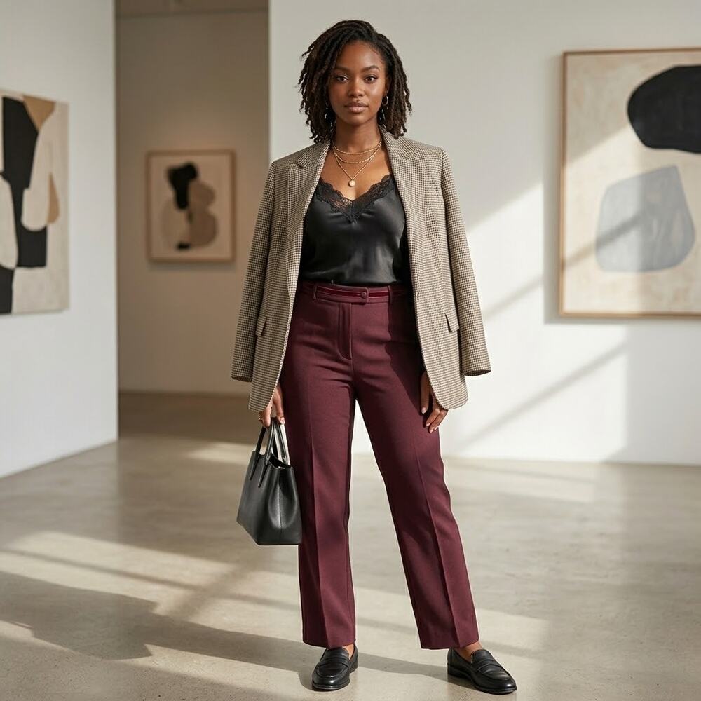 Evan-Picone deep burgundy Stretch Ribbon Waistband Dress Pants Belt Looops 14
